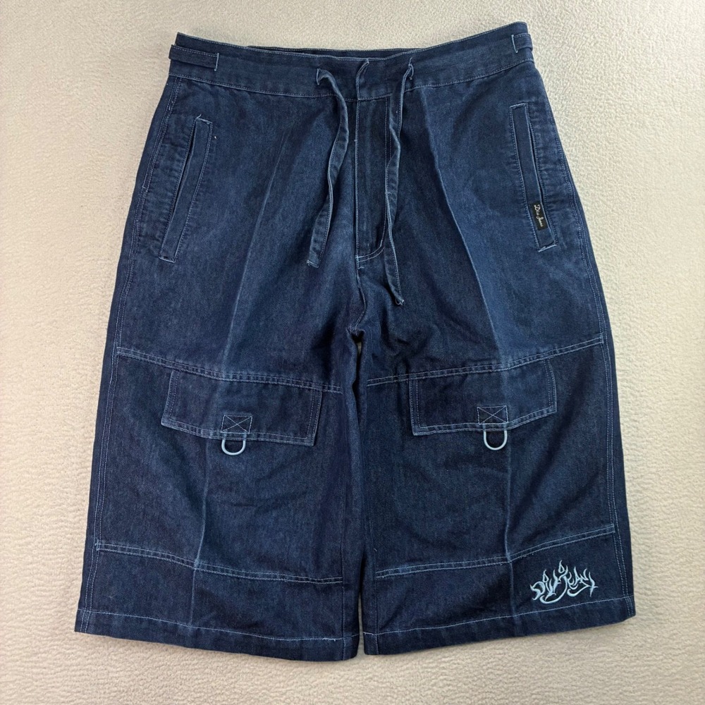 Y2K Diss Jeans Cargo Jorts Men 34x15 Blue Baggy Denim Shorts Skater Vintage 90s